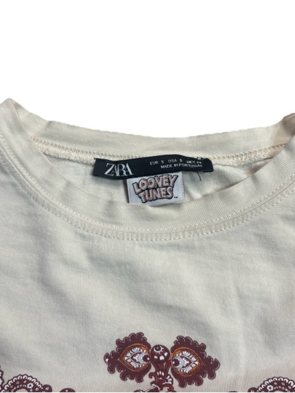 ZARA Looney Tunes Paisley Graphic Tee Shirt White Multicolor Small Y2K Rare - Picture 4 of 6